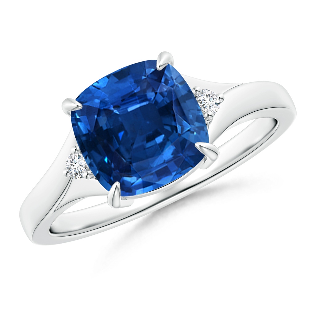 8.76x8.58x6.00mm AAAA GIA Certified Split Shank Cushion Blue Sapphire Solitaire Ring in P950 Platinum