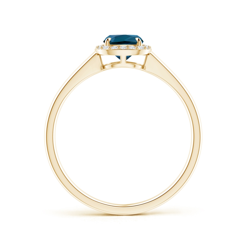 7x5mm AAAA Claw-Set Cushion London Blue Topaz Halo Split Shank Ring in Yellow Gold Product Image