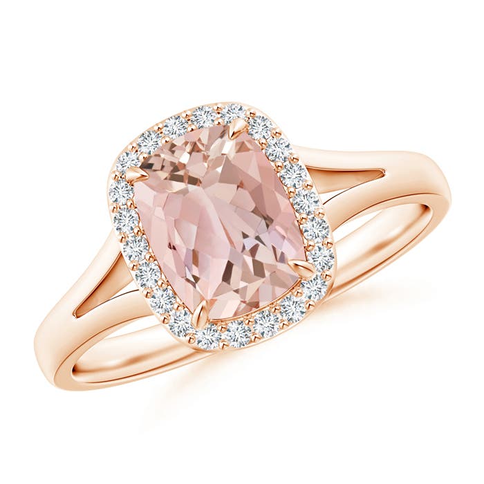 Claw-Set Cushion Morganite Halo Split Shank Ring | Angara