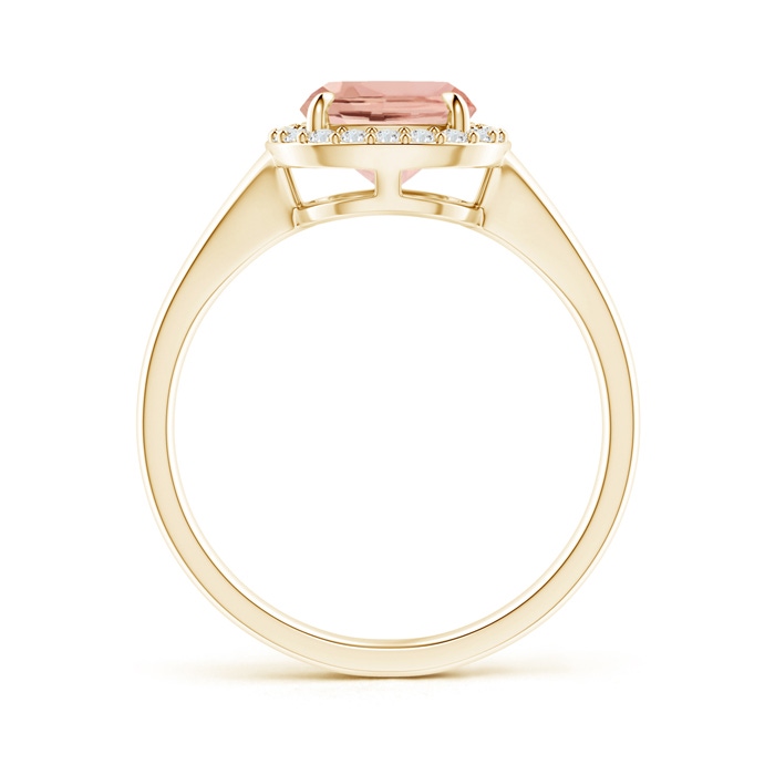 9x7mm AAAA Claw-Set Cushion Morganite Halo Split Shank Ring in Yellow Gold side-1
