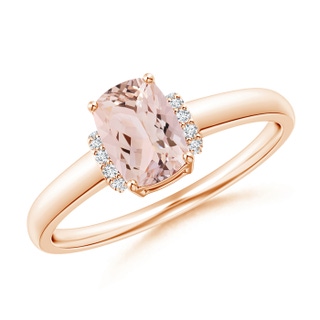 7x5mm AAA Cushion Morganite Ring with Diamond Collar in Rose Gold