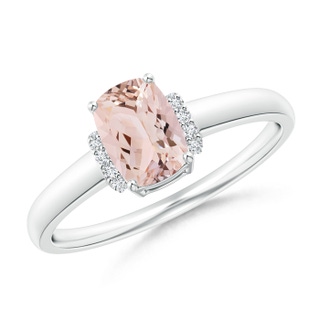 7x5mm AAA Cushion Morganite Ring with Diamond Collar in White Gold