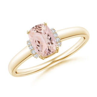 7x5mm AAA Cushion Morganite Ring with Diamond Collar in Yellow Gold