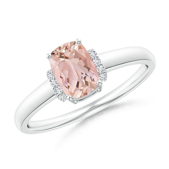 7x5mm AAAA Cushion Morganite Ring with Diamond Collar in P950 Platinum