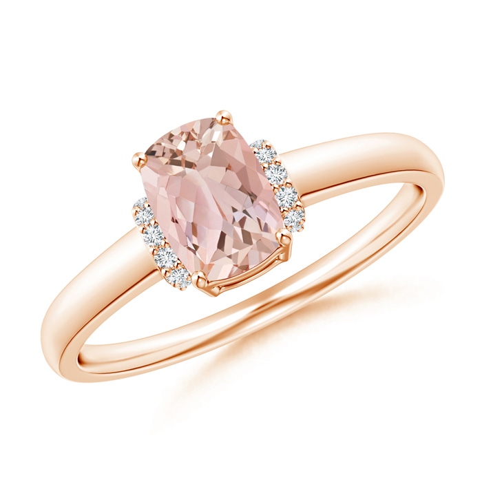 7x5mm AAAA Cushion Morganite Ring with Diamond Collar in Rose Gold