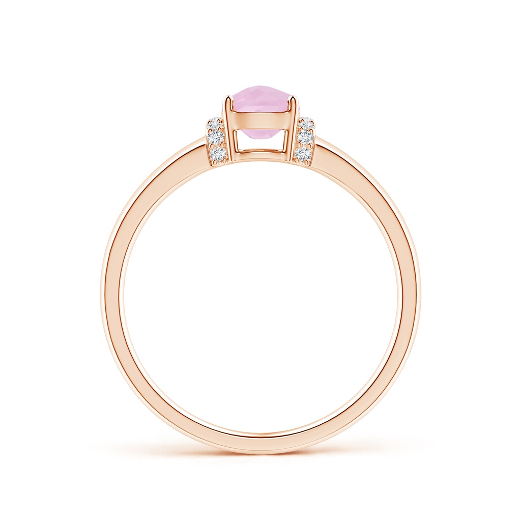 7x5mm AAAA Cushion Rose Quartz Ring with Diamond Collar in Rose Gold - side 199