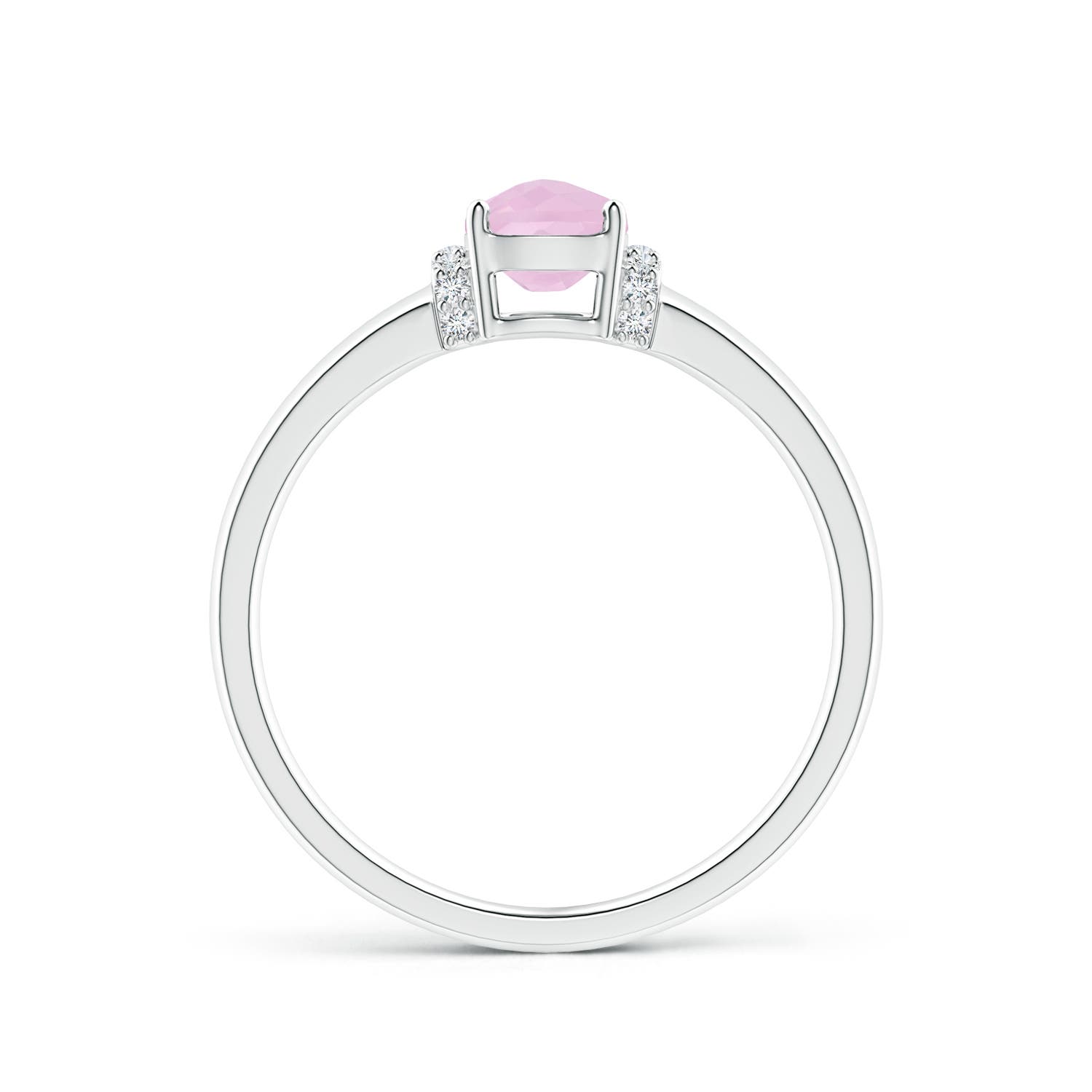 7x5mm AAAA Cushion Rose Quartz Ring with Diamond Collar in White Gold