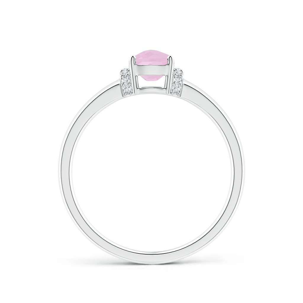 7x5mm AAAA Cushion Rose Quartz Ring with Diamond Collar in White Gold - side 199