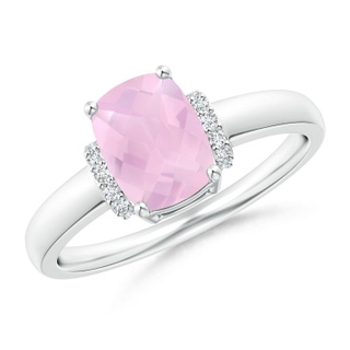 8x6mm AAAA Cushion Rose Quartz Ring with Diamond Collar in P950 Platinum