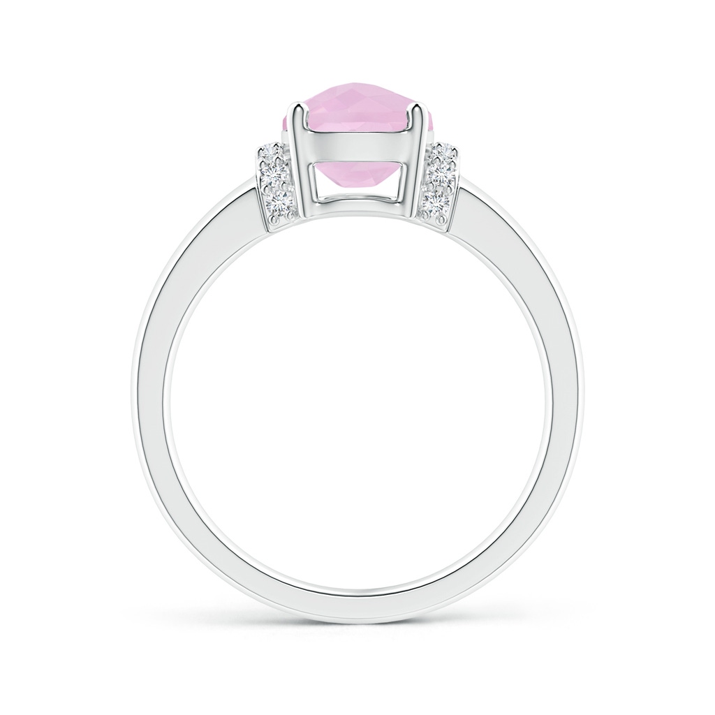 9x7mm AAAA Cushion Rose Quartz Ring with Diamond Collar in White Gold - side 199