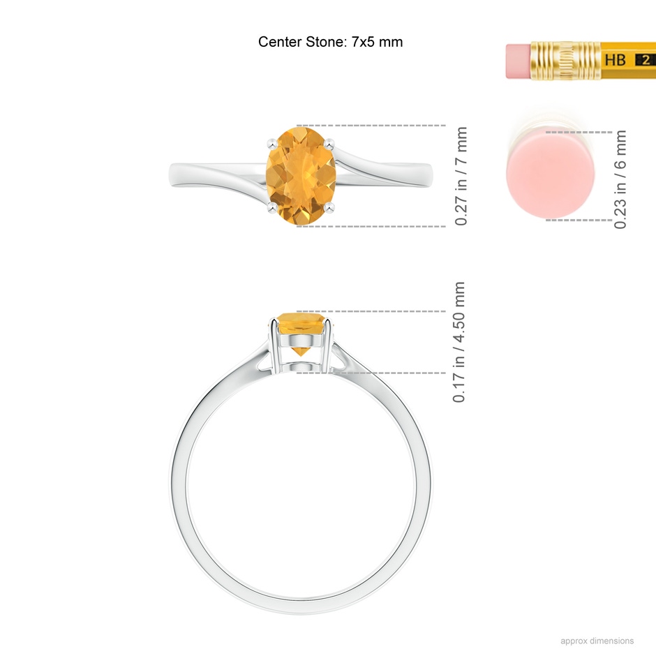 7x5mm A Prong Set Oval Fire Opal Solitaire Bypass Ring in White Gold ruler