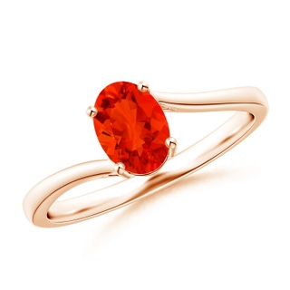 7x5mm AAAA Prong Set Oval Fire Opal Solitaire Bypass Ring in 9K Rose Gold