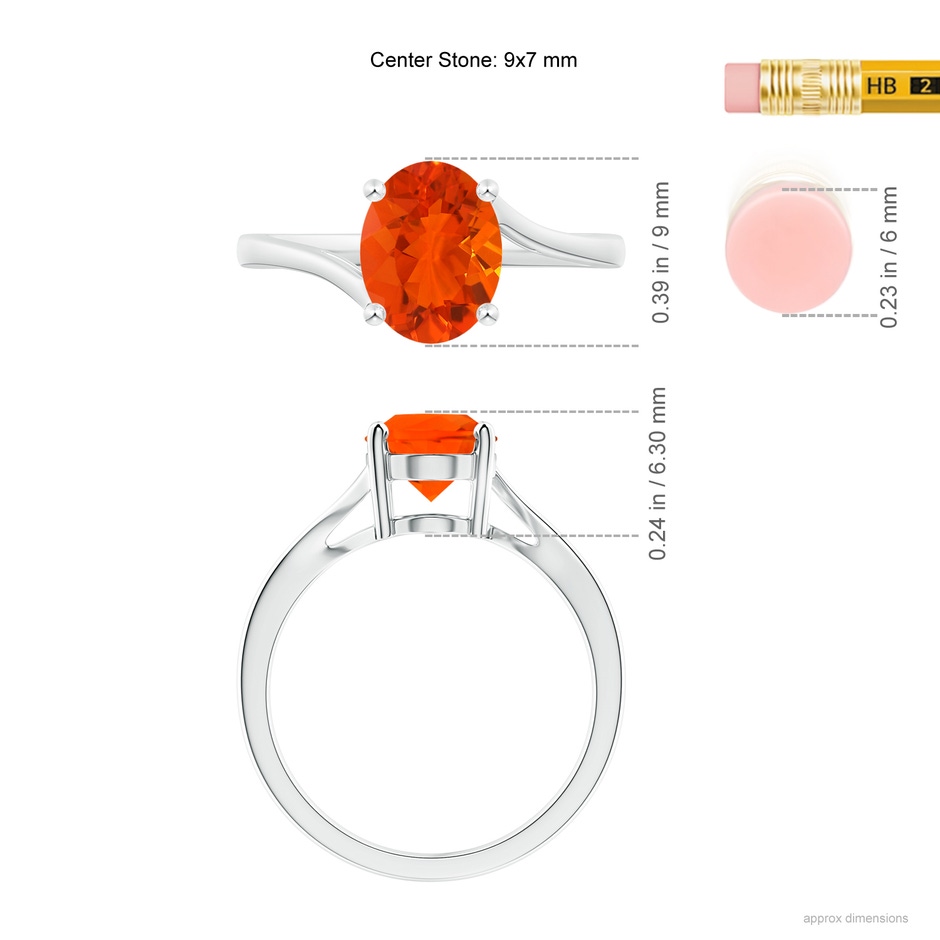 9x7mm AAA Prong Set Oval Fire Opal Solitaire Bypass Ring in White Gold ruler