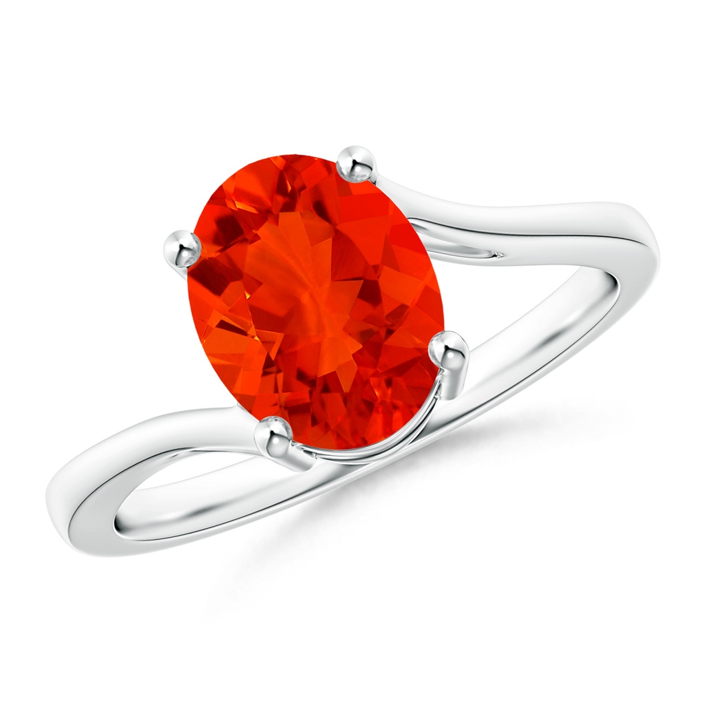 9x7mm AAAA Prong Set Oval Fire Opal Solitaire Bypass Ring in White Gold