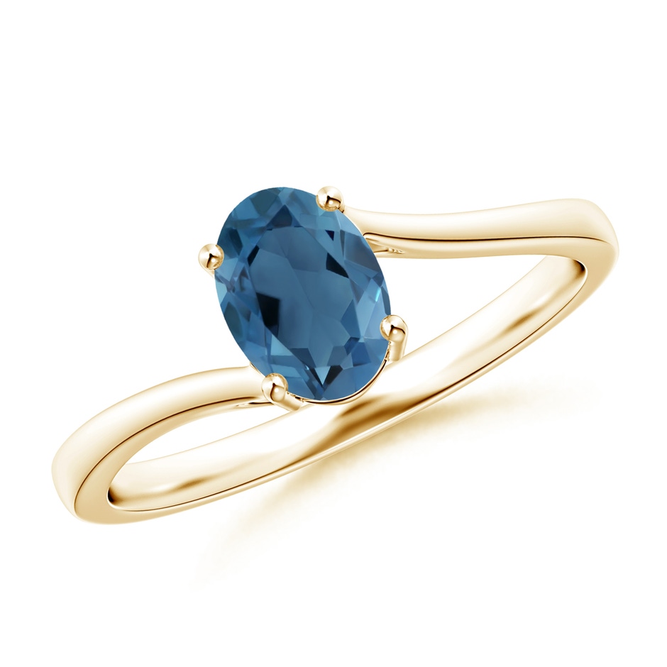 7x5mm A Prong Set Oval London Blue Topaz Solitaire Bypass Ring in Yellow Gold 
