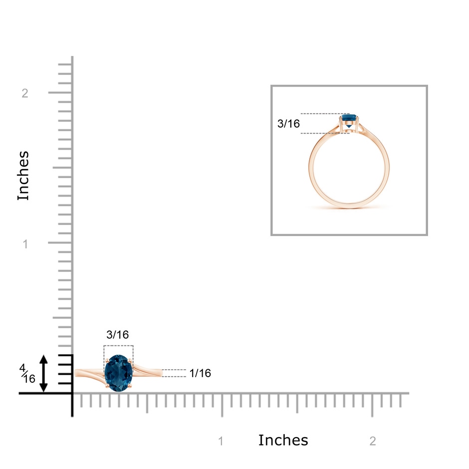7x5mm AAAA Prong Set Oval London Blue Topaz Solitaire Bypass Ring in Rose Gold product image