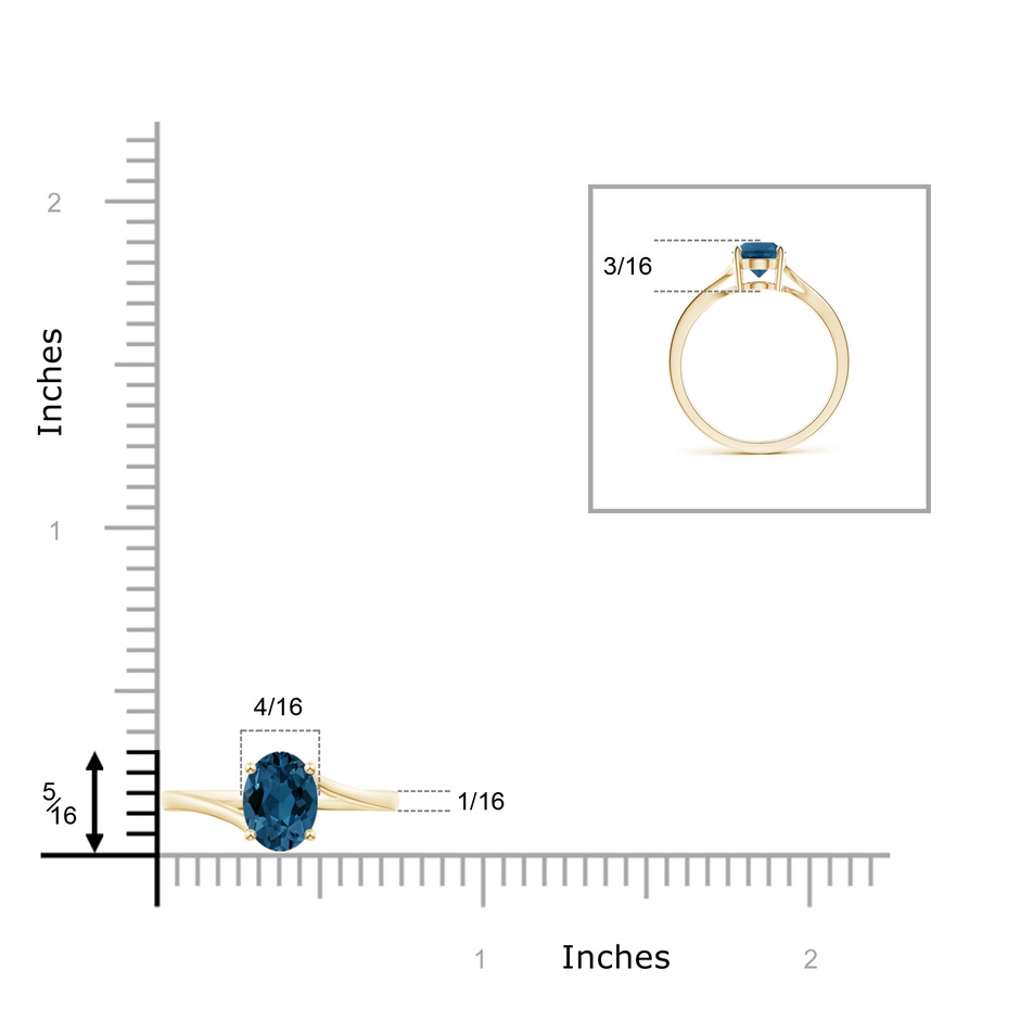 8x6mm AAA Prong Set Oval London Blue Topaz Solitaire Bypass Ring in Yellow Gold product image