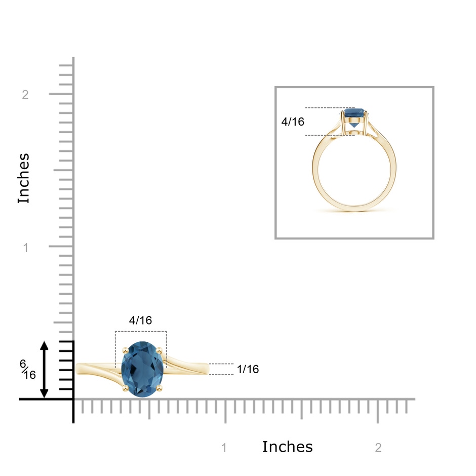9x7mm A Prong Set Oval London Blue Topaz Solitaire Bypass Ring in Yellow Gold product image