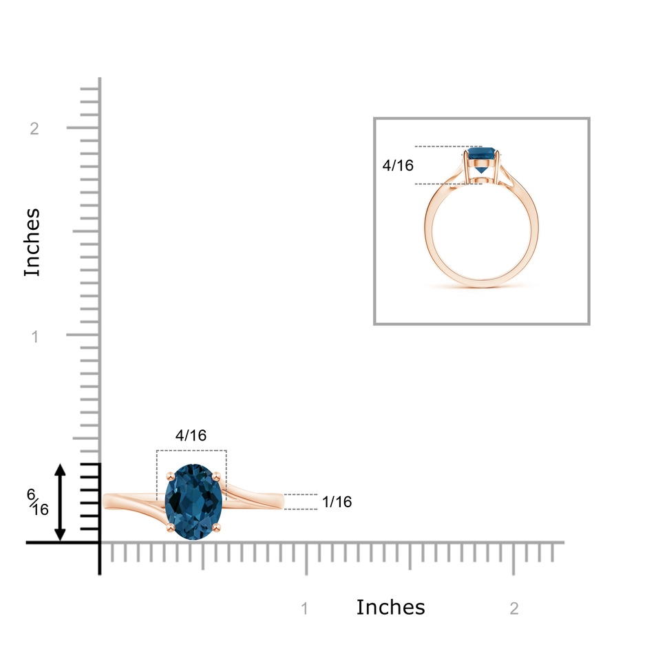 9x7mm AAA Prong Set Oval London Blue Topaz Solitaire Bypass Ring in Rose Gold product image