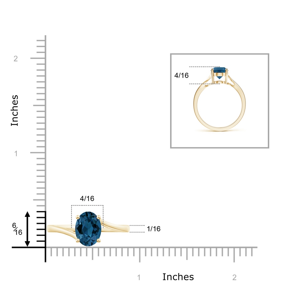 9x7mm AAA Prong Set Oval London Blue Topaz Solitaire Bypass Ring in Yellow Gold product image