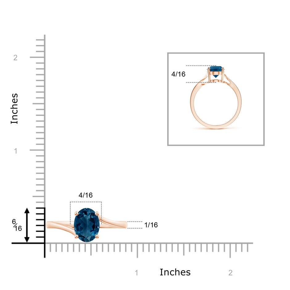 9x7mm AAAA Prong Set Oval London Blue Topaz Solitaire Bypass Ring in Rose Gold product image