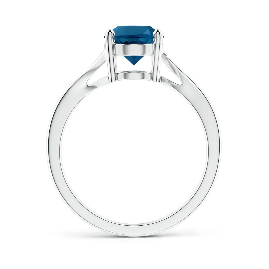 9x7mm AAAA Prong Set Oval London Blue Topaz Solitaire Bypass Ring in White Gold - side 1