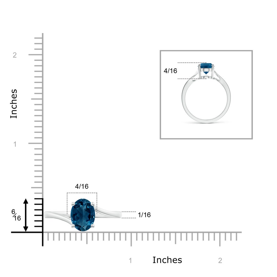 9x7mm AAAA Prong Set Oval London Blue Topaz Solitaire Bypass Ring in White Gold - ruler
