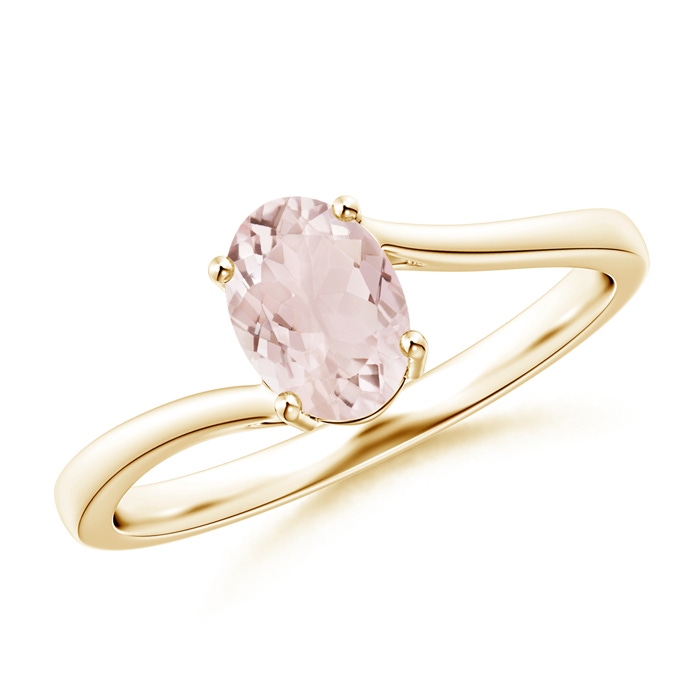 7x5mm A Prong-Set Oval Morganite Solitaire Bypass Ring in Yellow Gold 