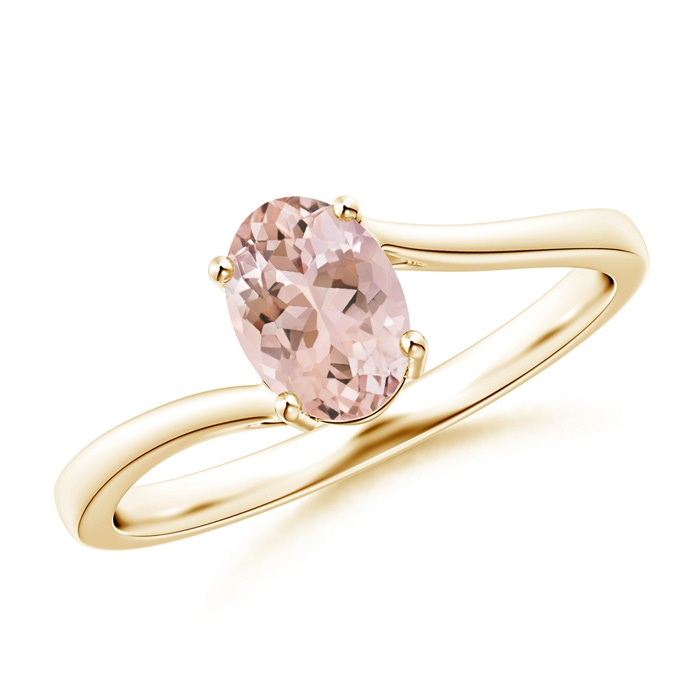 7x5mm AAAA Prong-Set Oval Morganite Solitaire Bypass Ring in Yellow Gold 