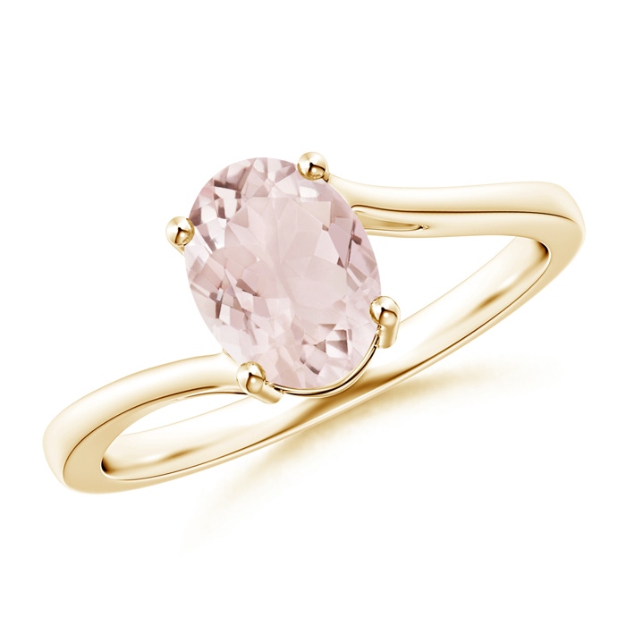 8x6mm A Prong-Set Oval Morganite Solitaire Bypass Ring in Yellow Gold 