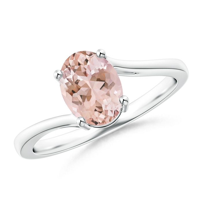 8x6mm AAAA Prong-Set Oval Morganite Solitaire Bypass Ring in White Gold