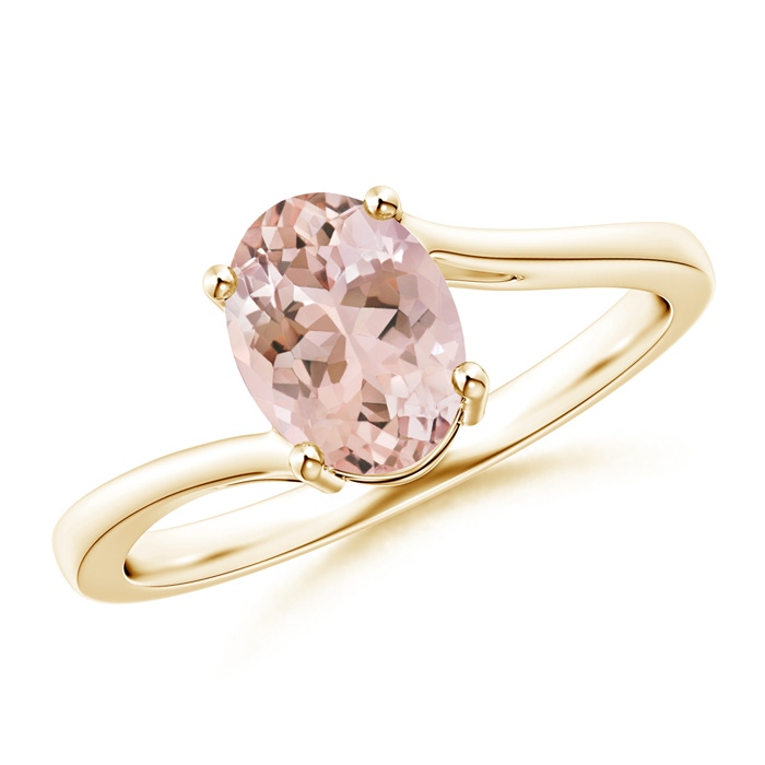 8x6mm AAAA Prong-Set Oval Morganite Solitaire Bypass Ring in Yellow Gold 