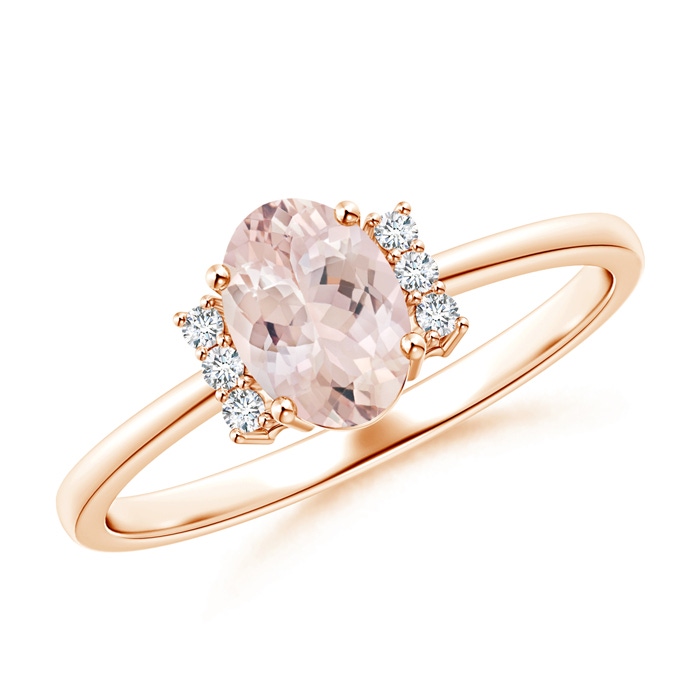 7x5mm AA Tapered Shank Solitaire Oval Morganite Ring with Diamonds in 9K Rose Gold 
