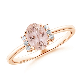 7x5mm AAA Tapered Shank Solitaire Oval Morganite Ring with Diamonds in Rose Gold