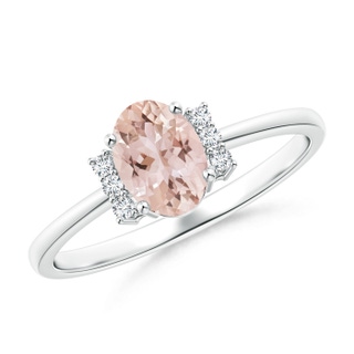 7x5mm AAA Tapered Shank Solitaire Oval Morganite Ring with Diamonds in White Gold