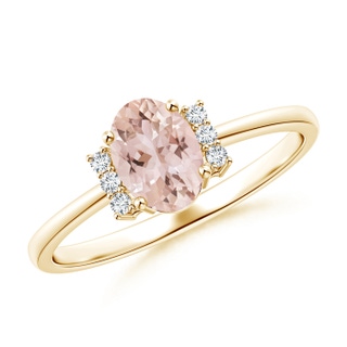 7x5mm AAA Tapered Shank Solitaire Oval Morganite Ring with Diamonds in Yellow Gold