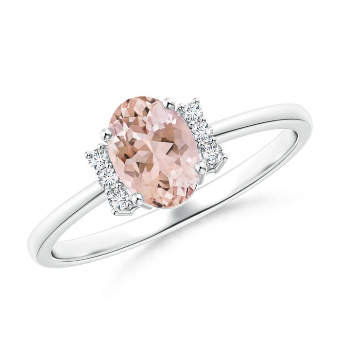 Tapered Shank Solitaire Oval Morganite Ring with Diamonds | Angara