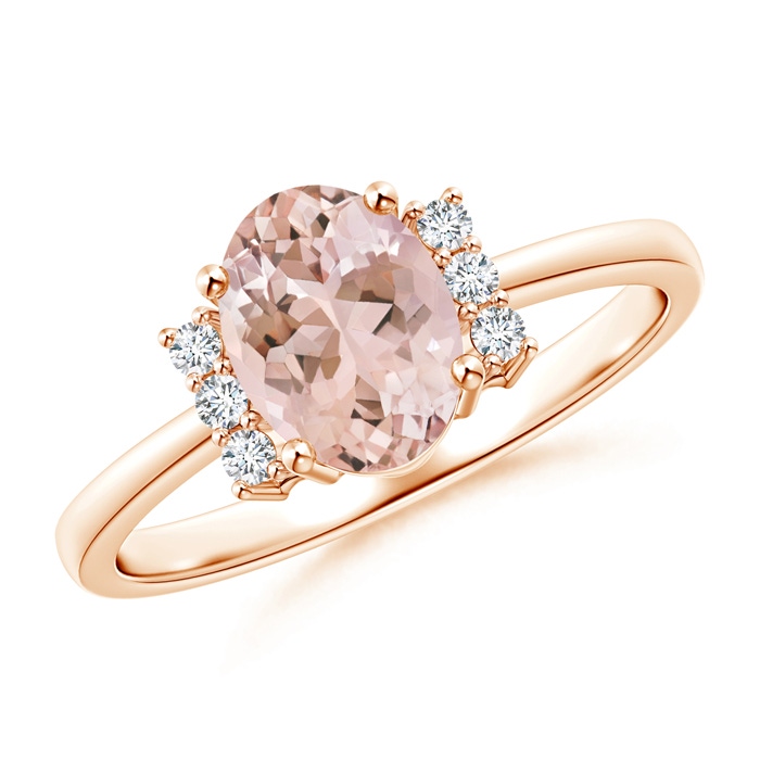 8x6mm AAAA Tapered Shank Solitaire Oval Morganite Ring with Diamonds in Rose Gold 