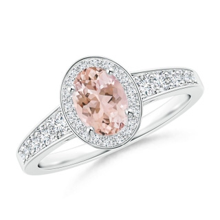7x5mm AAAA Oval Morganite and Diamond Halo Ring with Pavé Accents in White Gold