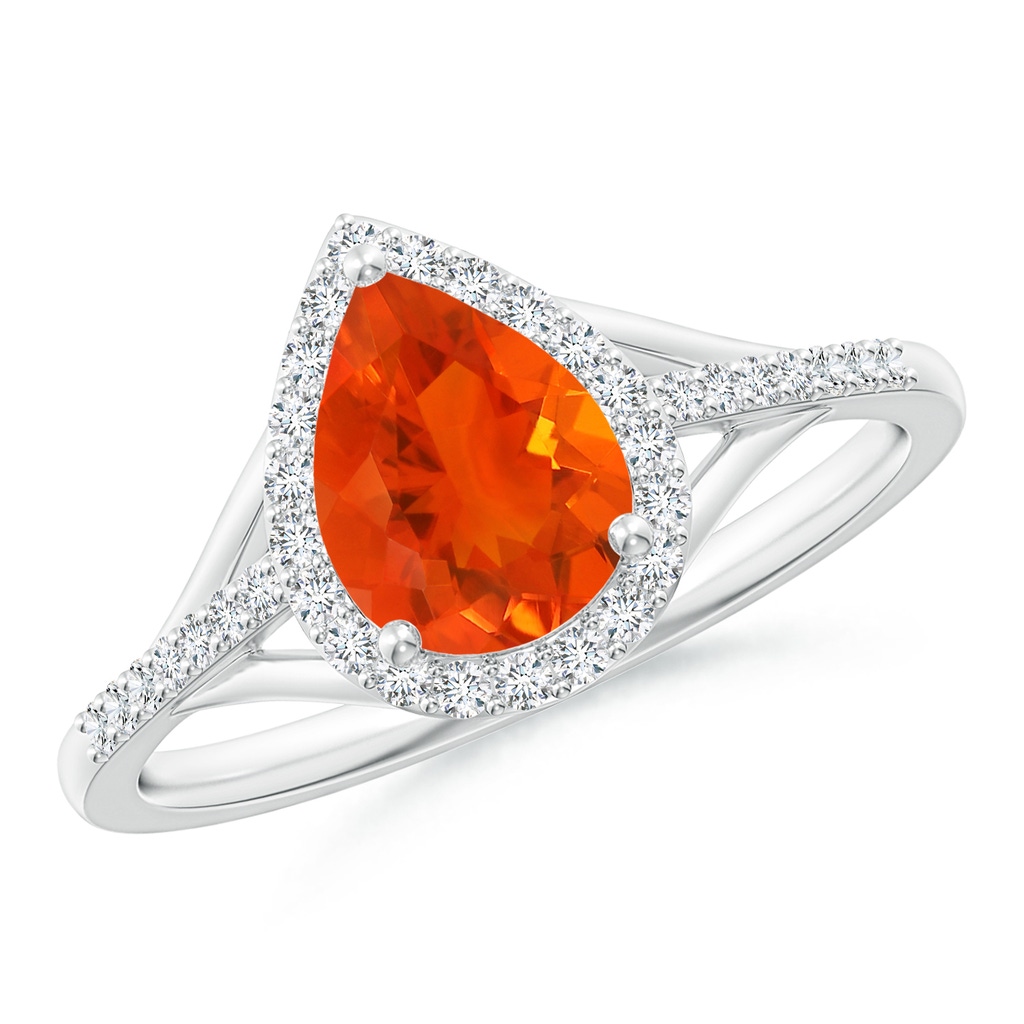 8x6mm AAA Pear-Shaped Fire Opal Ring with Diamond Halo in White Gold