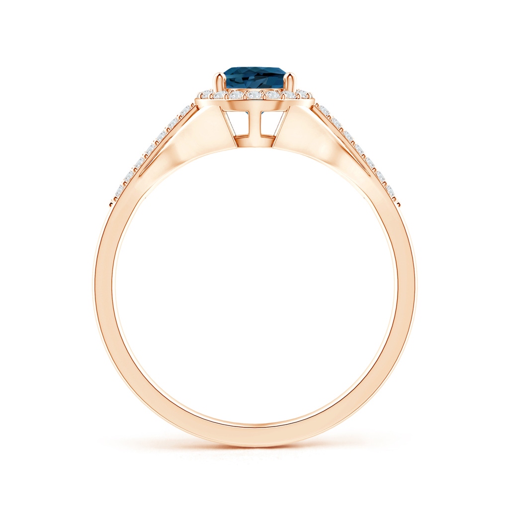 7x5mm AAA Pear-Shaped London Blue Topaz Ring with Diamond Halo in 9K Rose Gold Product Image