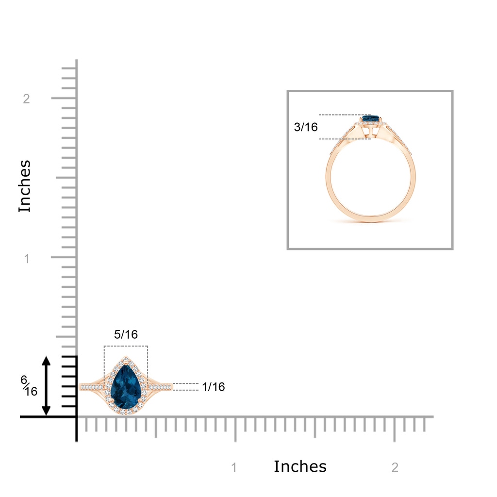 7x5mm AAA Pear-Shaped London Blue Topaz Ring with Diamond Halo in 9K Rose Gold Product Image