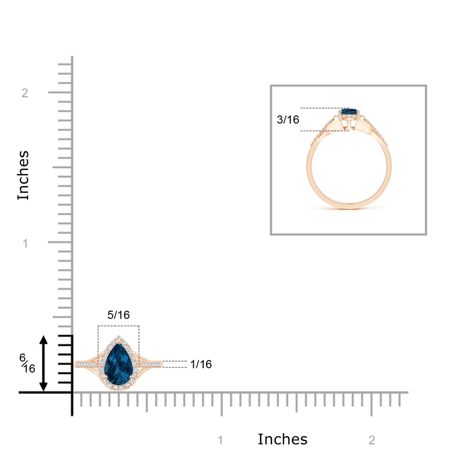 7x5mm AAA Pear-Shaped London Blue Topaz Ring with Diamond Halo in 9K Rose Gold product image