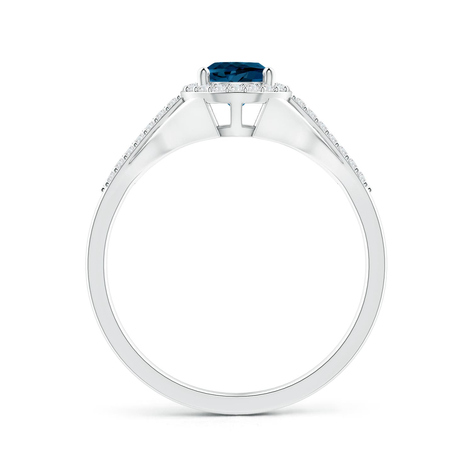 7x5mm AAAA Pear-Shaped London Blue Topaz Ring with Diamond Halo in P950 Platinum