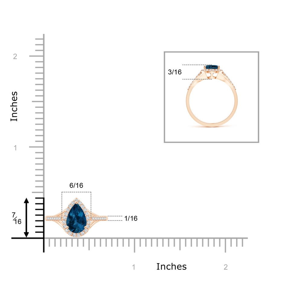 8x6mm AAA Pear-Shaped London Blue Topaz Ring with Diamond Halo in Rose Gold product image