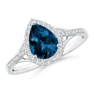 8x6mm AAAA Pear-Shaped London Blue Topaz Ring with Diamond Halo in P950 Platinum