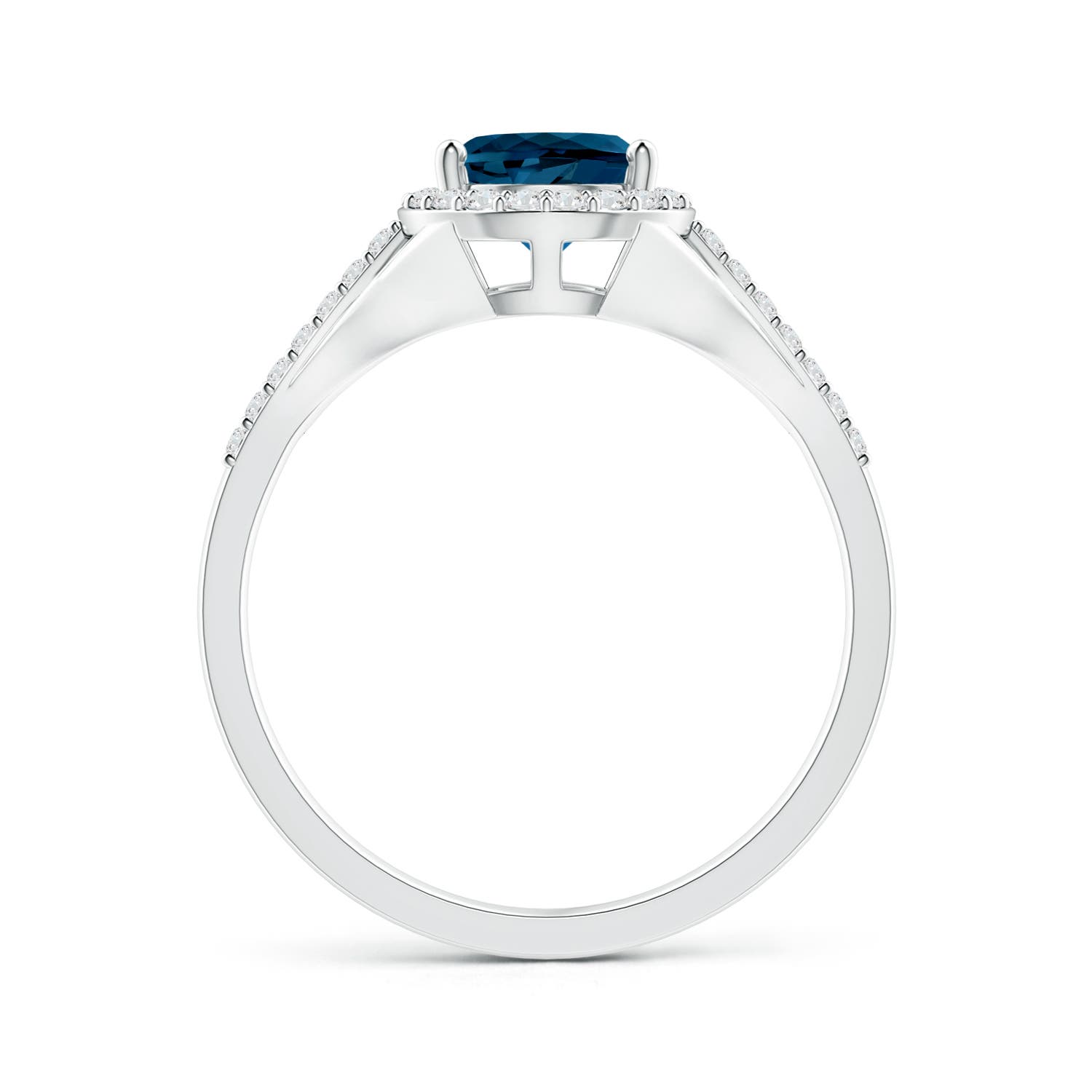 8x6mm AAAA Pear-Shaped London Blue Topaz Ring with Diamond Halo in P950 Platinum