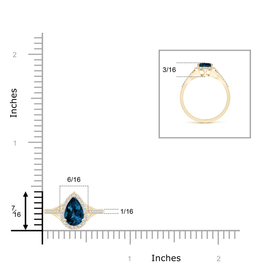 8x6mm AAAA Pear-Shaped London Blue Topaz Ring with Diamond Halo in Yellow Gold product image