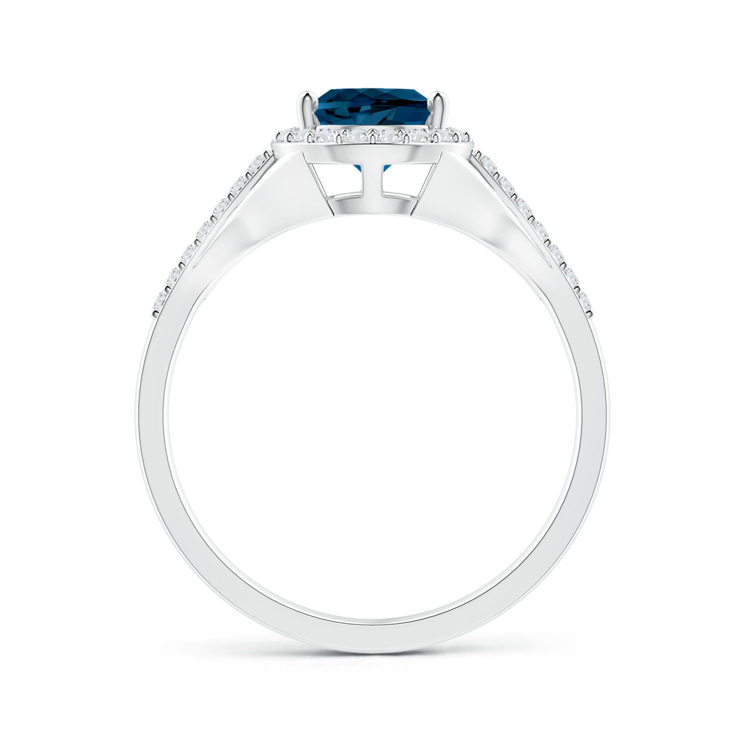 9x6mm AAAA Pear-Shaped London Blue Topaz Ring with Diamond Halo in P950 Platinum