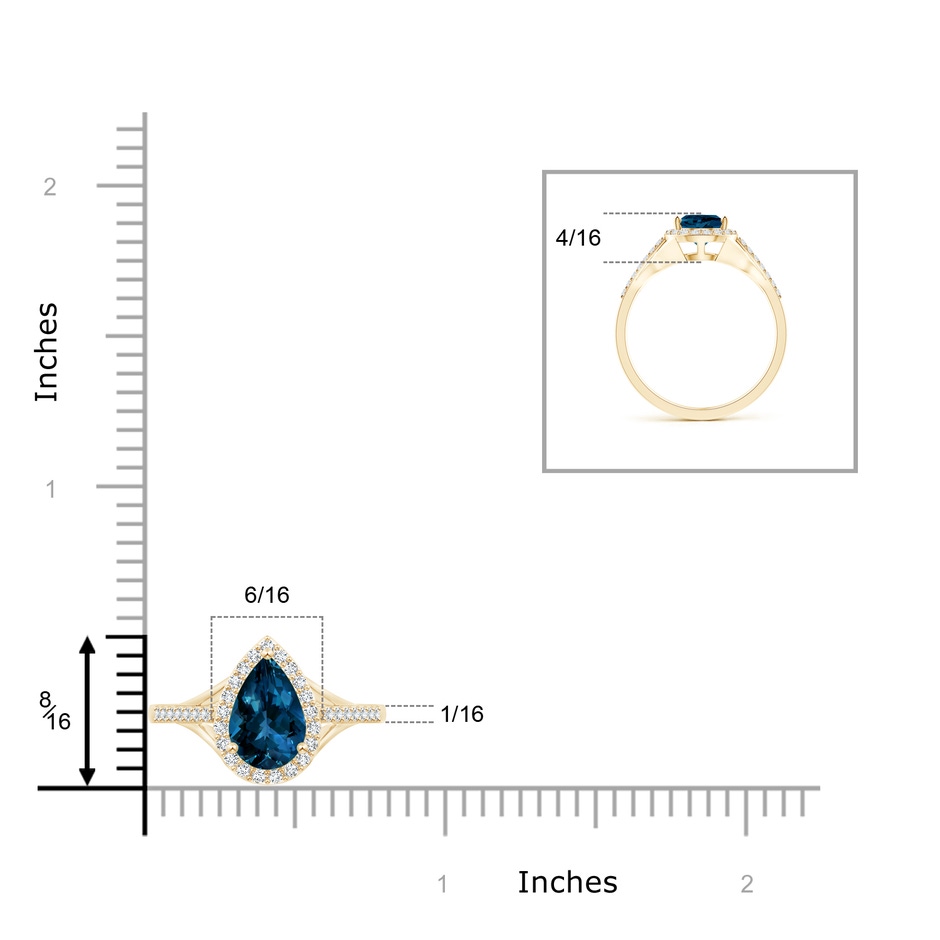 9x6mm AAAA Pear-Shaped London Blue Topaz Ring with Diamond Halo in Yellow Gold product image